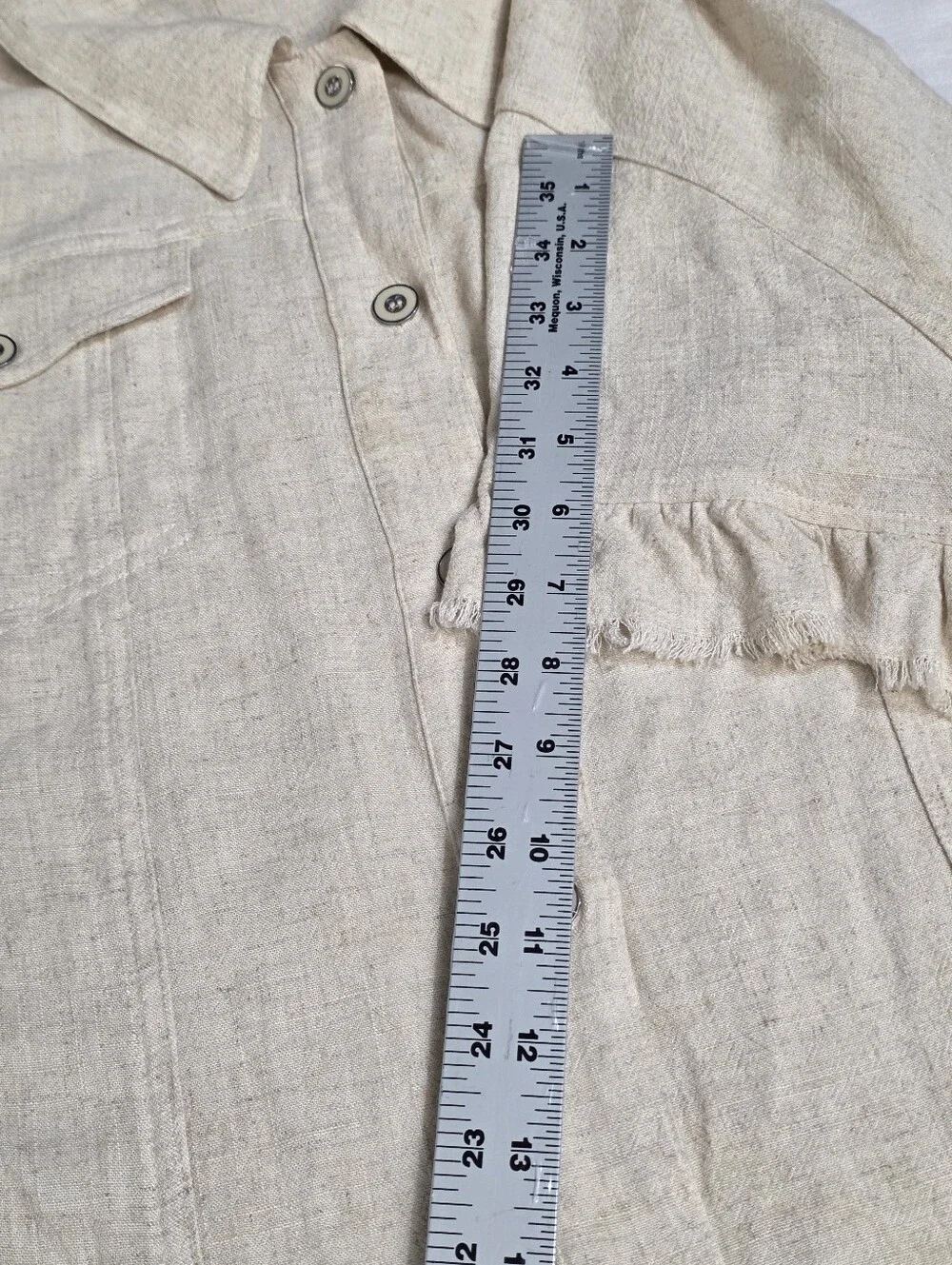 Slim-Sation Womens Size 2X Cream Button-Down Shirt with Frayed Trim - Picture 6 of 9